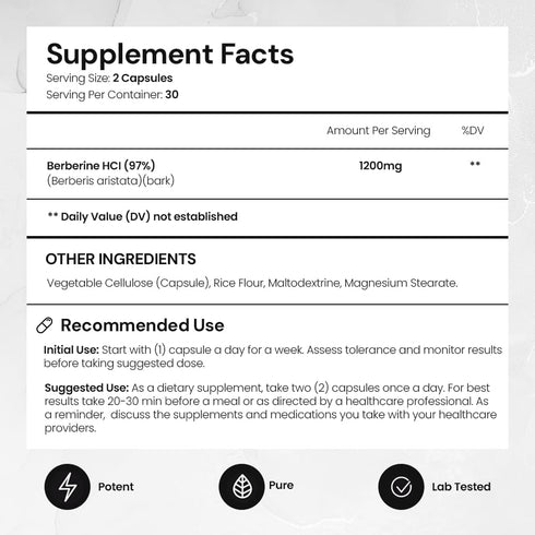 ACEWORKZ Berberine HCL 1200mg Supplement – 97% High Purity – Support Weight Management, Craving Control, Heart & Gut Health (60 Capsules)...