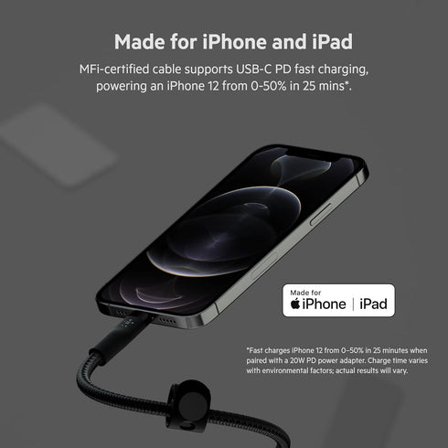 Belkin BoostCharge Pro Flex Braided USB Type C to Lightning Cable (3M/10ft), MFi Certified 20W Fast Charging PD Power Delivery for iPhone 14, iPho...