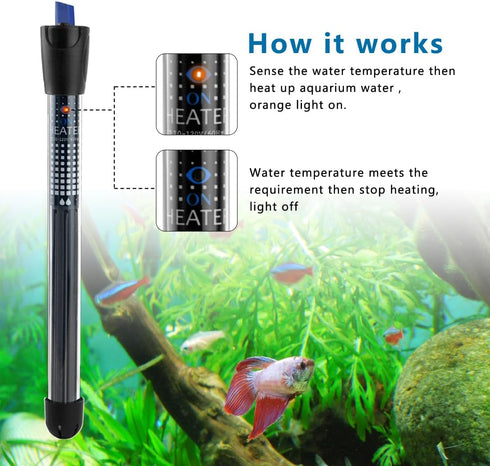 200W Submersible Aquarium Heater, Adjustable Fish Tank Heater, Suction Cups and Free Thermometer Suitable for Marine Saltwater and Freshwater...