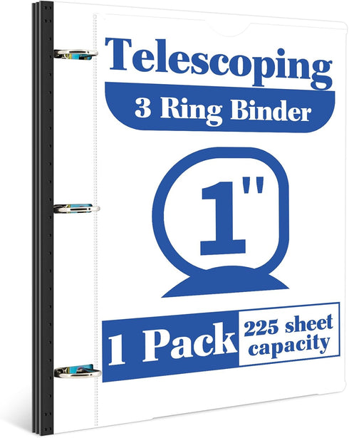 1 Inch Telescoping 3 Ring Binder - 1PCS-White?Flexible Binders with Customizable Front Cover and Clear Catalog Pocket, 1Inch Rings, 225 Sheet Capa...