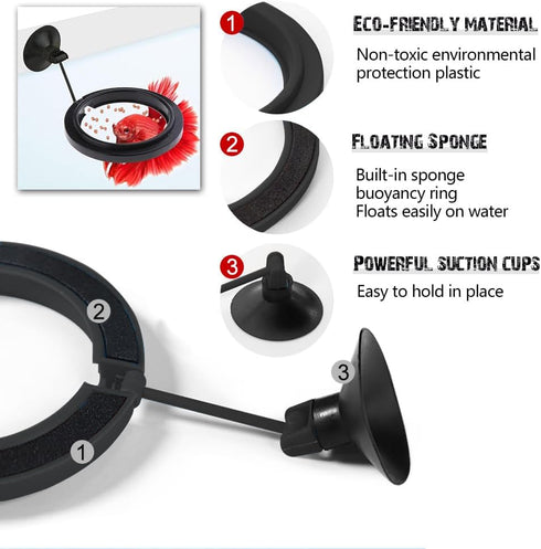 Fish Feeding Ring, Fish Safe Floating Food Feeder Circle Blue, with Suction Cup Easy to Install Aquarium, Square and Round Shape Fish Tank Towels ...