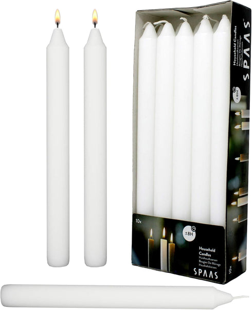Rambue White Dinner Table Candle 9.5 inch Long Dripless Smokeless Burn 8 Hours in Your Candlesticks -10 Pack Candles...