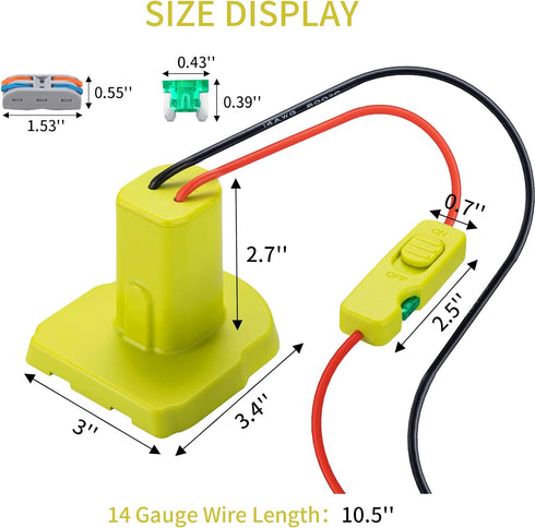 Upgraded 18V Battery Adapter for Ryobi 18V One+ Battery Adapter All-in-one Design of The Fuse and Switch Power Tool Battery Converter Kit 14 Gauge...