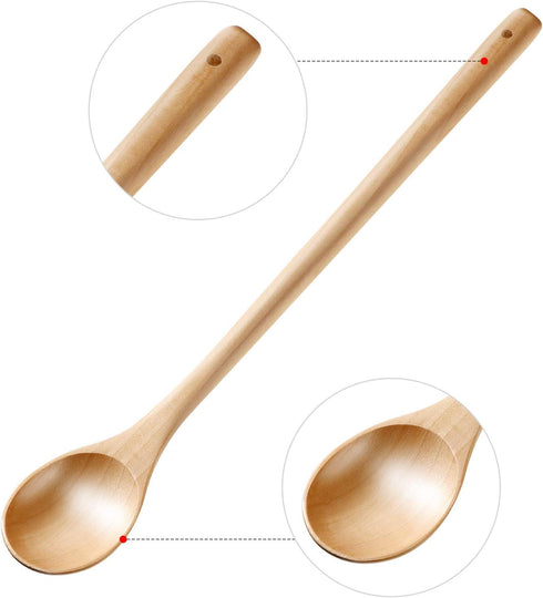 4 Pieces Wood Mixing Spoon Long Handle Wooden Spoons for Kitchen Stirring and Cooking, 13 Inches Long (Light Brown)...
