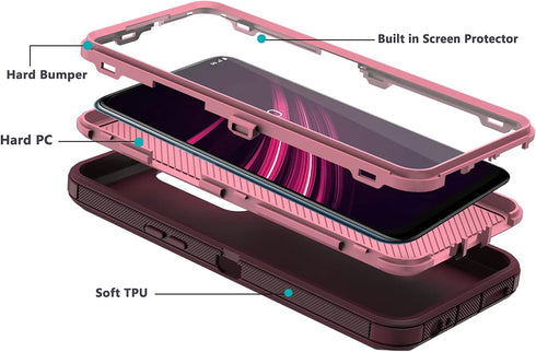 Annymall for T-Mobile Revvl V Plus 5G Case, Full Body Heavy Duty Shockproof Triple Layer with Built in Screen Protector Durable Rugged Protective ...
