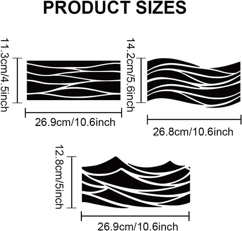 3pcs Waves Stencil Template 11.7×8.3inch Large Sea Ocean Wave Stencil with Paint Brush Reusable Summer Beach Wave Drawing Templates for Furniture ...