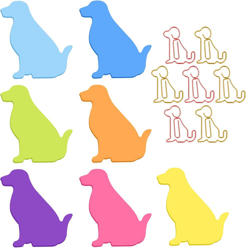 Cute Dog Sticky Notes with Paper Clips, 210 Sheets Cartoon Animal Self-Stick Notes Index Tabs Dog Shape Memo Pads Index Tabs 7 Pack (7 Color)...
