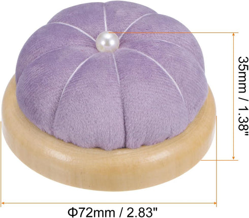 HARFINGTON Wooden Base Pin Cushion Japanese Style Cute Needle Holder Pincushions Round for Sewing Quilting Needlework DIY Crafts, Light Purple...