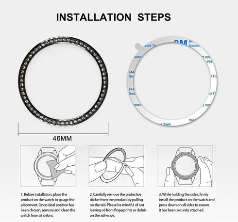 Bands Compatible with Samsung Galaxy Watch 4 Classic (46mm), 20mm Luxury Rhinestone Diamond Metal Steel Bracelet with Watch Face Bezel Ring Case C...