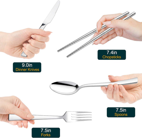 HaWare Portable Travel Utensils with Case, Stainless Steel Silverware Set for Camping Office School Lunch, Including Knife Fork Spoon Chopsticks, ...