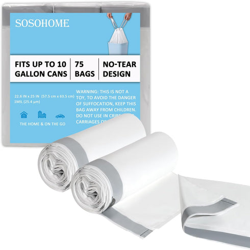 10 Gallon Trash Bags Drawstring, 1 Mil Thick White Garbage Bag for Office Kitchen, 75 Count...