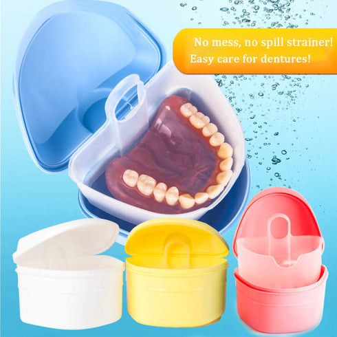 Denture Bath Box Cup, Complete Clean Care for Dentures, Clear Braces, Mouth Guard, Night Guard & Retainers,Traveling (Blue & Purple)...