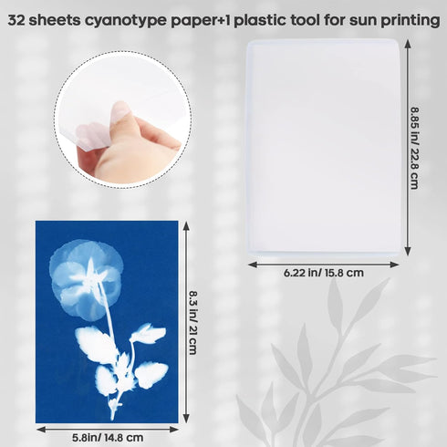 32 Sheets Sun Print Paper Cyanotype Paper Kit, A5 Sun Art Paper With 1 Plastic Tool for Sun Printing, Light Sensitive Solar Photography Paper for ...