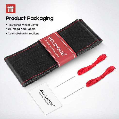 Universal Leather Car Steering Wheel Cover, Stitch On Wrap (Size M4, Gray)...