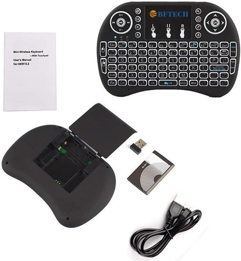 BFTECH Tricolor Mini Wireless Touch Keyboard Handheld Remote, Touchpad Mouse Combo, 3 Color LED Backlit Remote Control for Android TV Box, PS3 Xbo...
