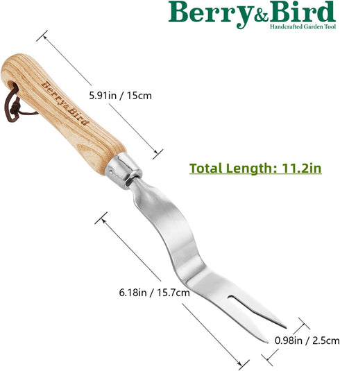 Berry&Bird Hand Weeder Tool, Stainless Steel Gardening Weed Puller, 12.1" Manual Weeding Removal Cutter Tool with Ash Wood Handle for Planting, We...