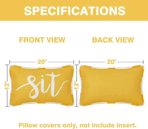 Outdoor Pillow Covers 12 x 20 Inch, Waterproof Yellow Lumbar Throw Pillows for Patio Porch Furniture Couch, Yellow Decorative Cushion Cover, Sprin...
