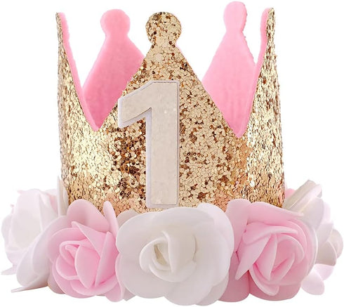 1st Birthday Hat Girl Decorations First For Baby Gifts Rose Gold Pink Crown Party One Year Old Princess...