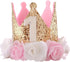 1st Birthday Hat Girl Decorations First For Baby Gifts Rose Gold Pink Crown Party One Year Old Princess...