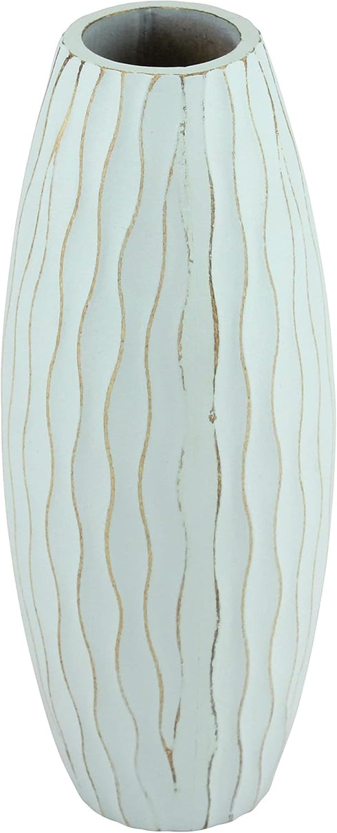 Stonebriar Vintage Textured Pale Ocean Blue Tall Wooden Vase...