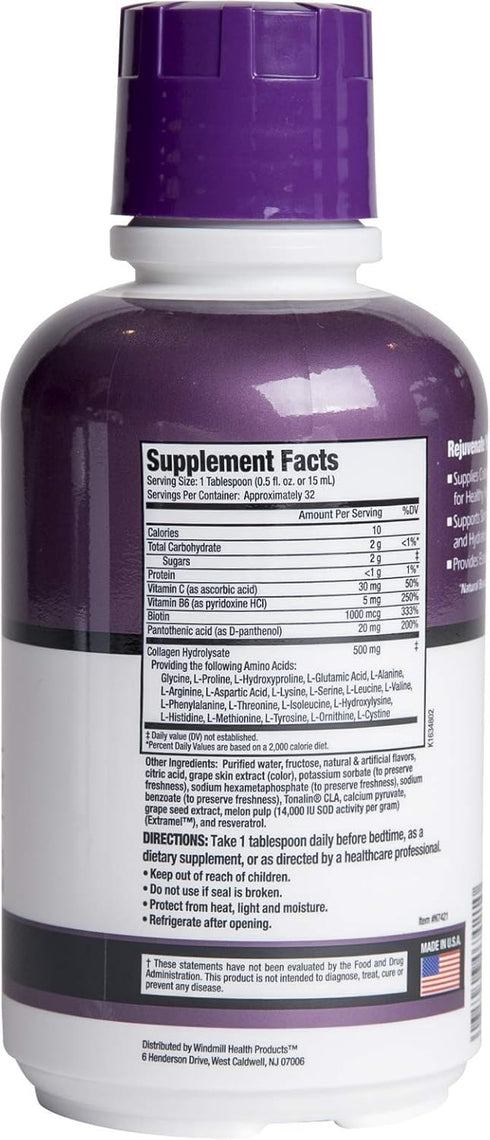 Rejuvicare Liquid Collagen Beauty Formula with Amino Acids, Protein and Biotin, Delicious Grape Flavor, Purple 16 oz ,32 servings...