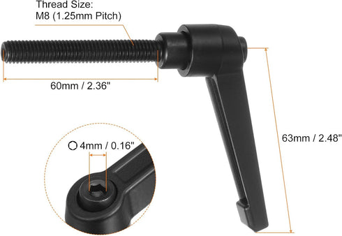 6pcs Adjustable Clamping Lever Handles M8 x 60mm Male Thread Bolt Knobs Rotating Screw Locking Quick Release Ratchet Push Button Handle, Black...