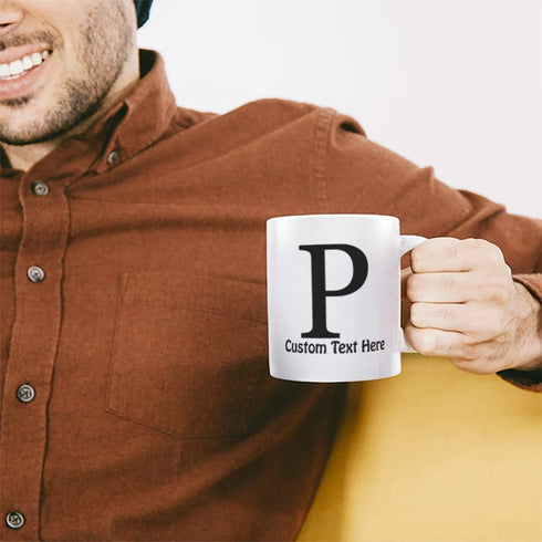 Custom Ceramic Coffee Mug 11 Ounces Alphabet Letter Monogram P White Tea Cup Personalized Text Here...