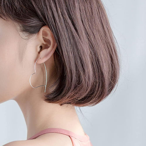 925 Sterling Silver Big Large Heart Hoop Earrings Threader Earrings for Women Thin Wire Lightweight 50mm for Women...