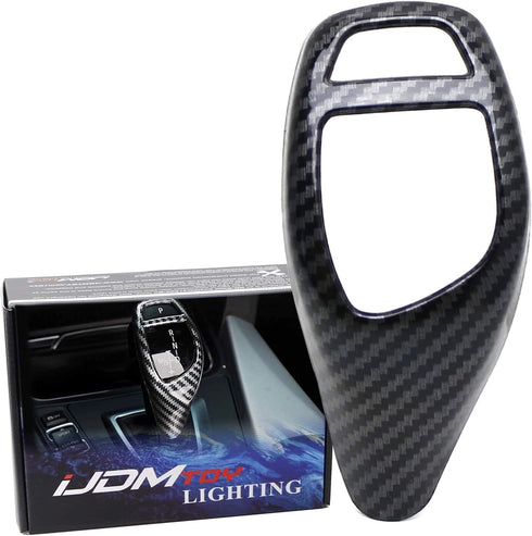 iJDMTOY Glossy Black Carbon Fiber Pattern Shift Knob Cover Shell Compatible with BMW Fxx 2 3 4 5 6 Series X3 X4 X5 X6 Performance Sports Shifter...
