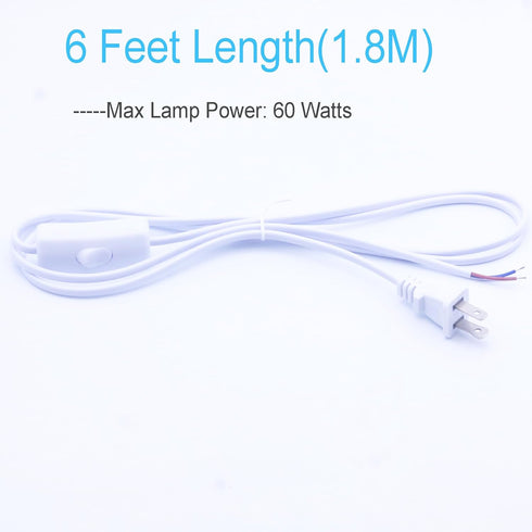 Lamp Cord with Switch, Extension Cord 6 Feet Flat Plug Wiring Stripped Ends Replacement for DIY and Repair Lights Cable (White)...