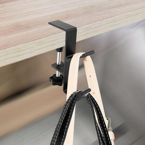 Desk Mount Bag Holder Hook Clamp-On Backpack Hanger Portable Desk Mount Headphones Holder Reduce Desk Clutter for Table Desk, Under Counter (Black...