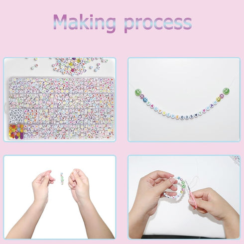 Alphabet Beads A-Z 1400Pcs Letter Beads, Acrylic 4x7mm Round Letter Beads Kits,Black Digit and Colorful Smile Beads for Bracelets Necklaces DIY Je...