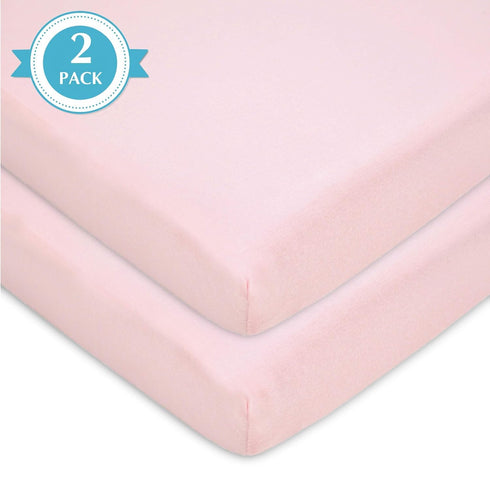 American Baby Company 2 Pack 100% Natural Cotton Fitted Mini Crib Sheets 38" x 24" - Soft & Breathable Small Nesting Portable Sheets, Fits Pack N ...