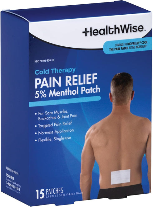 HealthWise Cold Therapy Menthol Pain Relief Patch | 5% Menthol | Back and Large Areas | 3.93” x 5.51” | 15-Count | Soothes Minor Aches and Pains |...