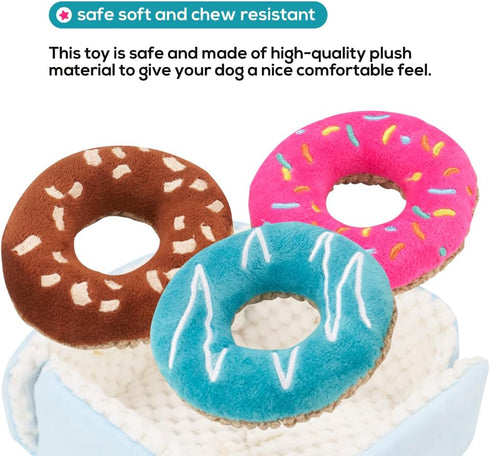 Donut Box Interactive Toy - Plush Interactive Food Shaped Parody Toy - Fetch Cute Chew Toy - Cute Dog Gifts for Favorite Dog Birthday...