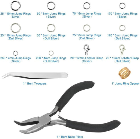 Anezus Jump Rings for Jewelry Making Supplies with Jump Ring Pliers (1200Pcs Dull Silver and Bright Silver)...