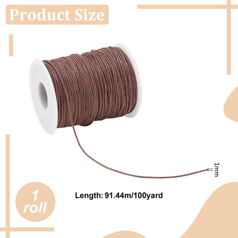 PH PandaHall 1mm Waxed Cord,100 Yards Waxed Cotton Cord Brown Waxed Thread Beading String Waxed Craft String for Bracelet Necklace Jewelry Waist B...