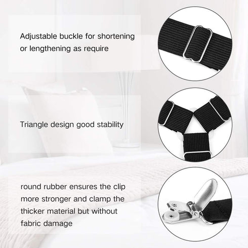 Foloda Sheet Holders, 4 pcs Adjustable Bed Sheet Straps, Fitted Sheet Holder Clips Fasteners Suspenders Gripper Locker Scrunchie for Bed Mattress ...
