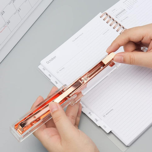 Clear Acrylic Stapler Rose Gold Desktop Stapler Cute Mini Staplers for No.10 Staples Refill, Heavy Duty Office Stapler Desk Accessiories for Offic...