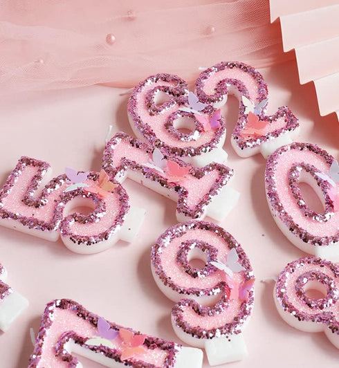 Birthday Candles Number 4,Pink Glitter Happy Birthday Cake Candles Handmade Sequin Numeral Candle...