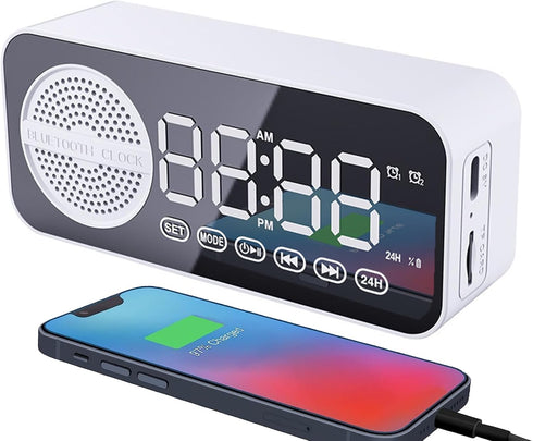 Digital LED Alarm Clock with Wireless Speaker, Dual Alarm Clocks for Bedroom/Heavy Sleepers/Adult/Teens, Bluetooth Speaker Support TF Card Playbac...