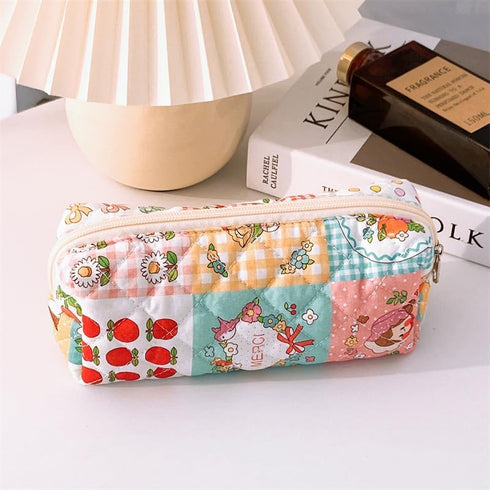 Pencil Case Quilted Coquette Floral Large Small Cute Pencil Case Makeup Bag College Student Pencil Pouch, Cute Ice Cream Cherry Lightweight Coquet...
