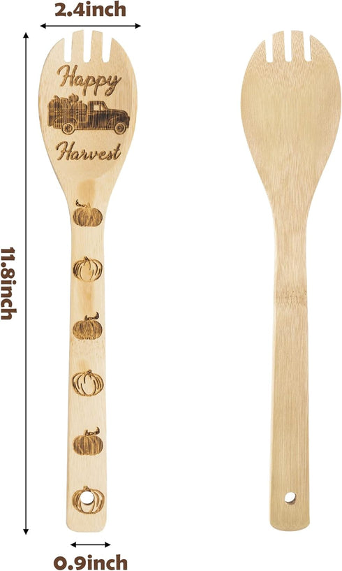 5Pcs Autumn Theme Wooden Spoons Utensils Set, Fall Pumpkin Cooking Utensils Non-Stick Spatula Carve Burned Bamboo Spoons Kitchen Cookware Gadget K...