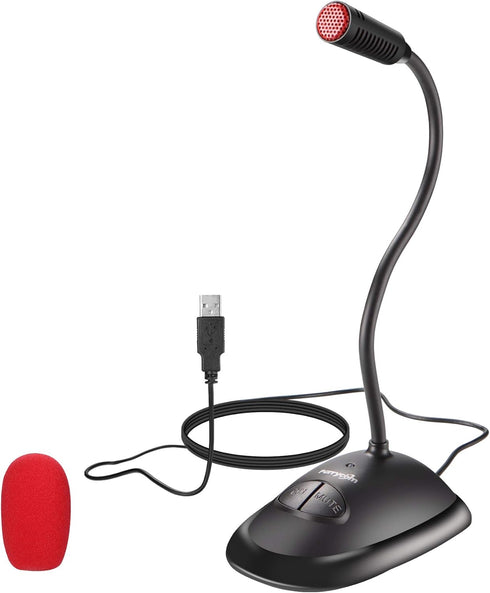 USB Computer Microphone, Plug&Play Cardioid Condenser PC Laptop Mic, On/Off and Mute Buttons with LED Indicator, Compatible with Windows/Mac, Idea...