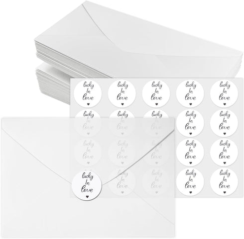 100 Pcs Glassine Envelopes Clear Envelopes and 100 Pcs Wedding Favor Stickers,5 x 3.5 Inches Clear Envelopes For Collecting Lottery Ticket Stamp C...