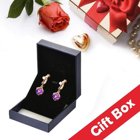 Cube Austrian Crystal Drop Clip On Dangle Earrings for Women Non Pierced 14K Rose Gold Plated Hypoallergenic Jewelry...
