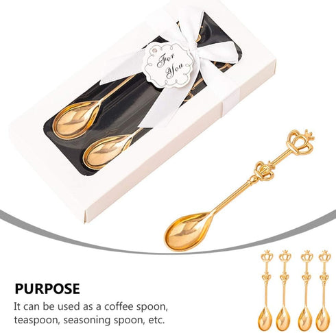 ABOOFAN 8PCS Stainless Steel Golden Coffee Cake Spoon Crown Cake Spoons Small Teaspoon for Ice-Cream, Soup, Salt, Sugar, Tea Stirring...