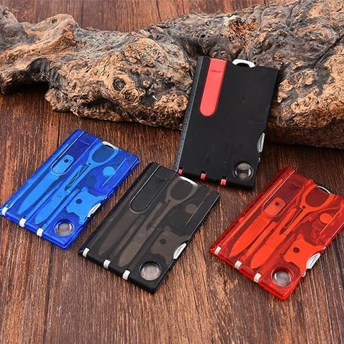 Red Outdoor Survival Bottle Opener Card Multi Tool Outdoor Barbecue Knife Camping Tool Hiking LED Light Magnifier EDC Tool Gear Multitools,Multito...