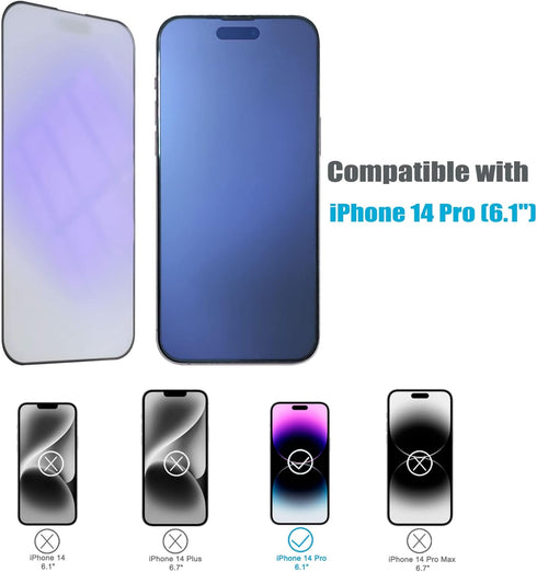 2 Pack Matte Anti-Blue Light Eye Protection Screen Protector for iPhone 14 Pro, Anti-Glare Blue-Light Blocking Tempered Glass Film 6.1", Scratch R...