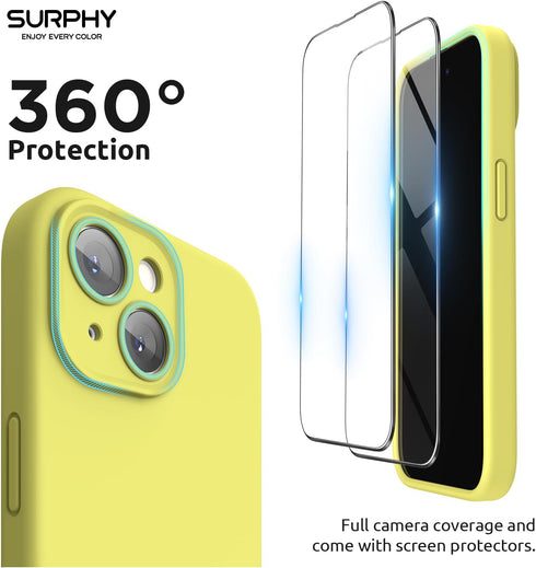 SURPHY Designed for iPhone 15 Case Compatible with MagSafe (6.1 inch 2023), with 2 Pack Screen Protector, Liquid Silicone Phone Case (Camera Prote...